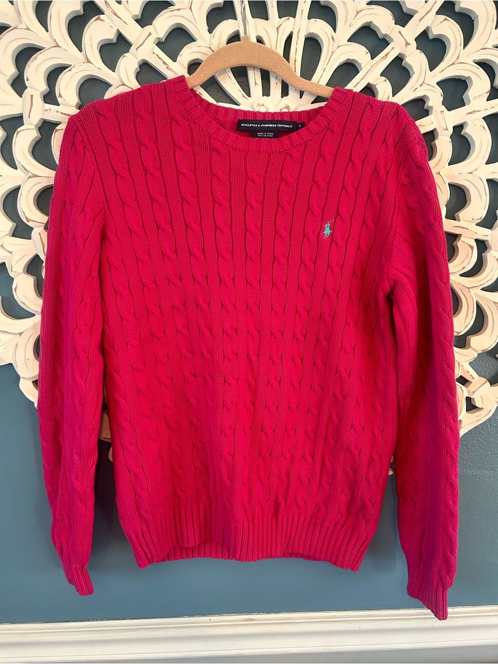 Ralph Lauren women’s Hot Pink Cable Knit Crewneck Sweater